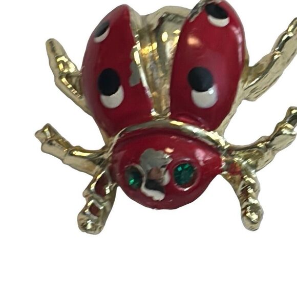 Set of Two little enamel and gold tone metal ladybug pins - Picture 3 of 12
